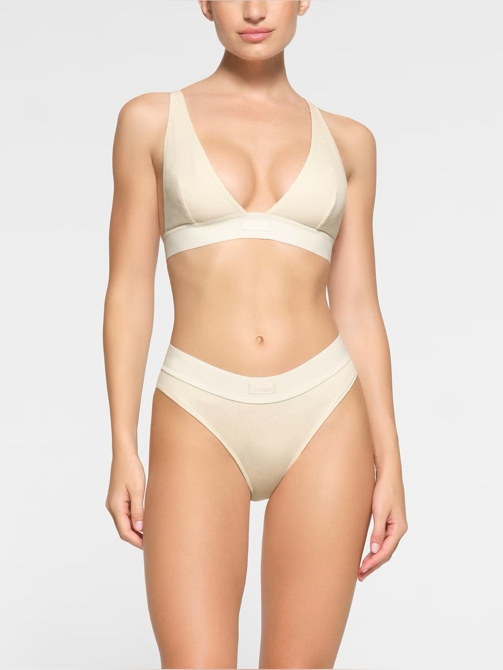 SKIMS COTTON RIB Plunge Bralette Bone S